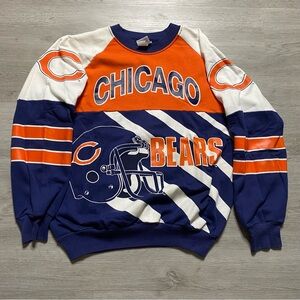 Vintage AOP NFL Chicago Bears Crewneck Sweater Orange and Blue Size Med Men’s